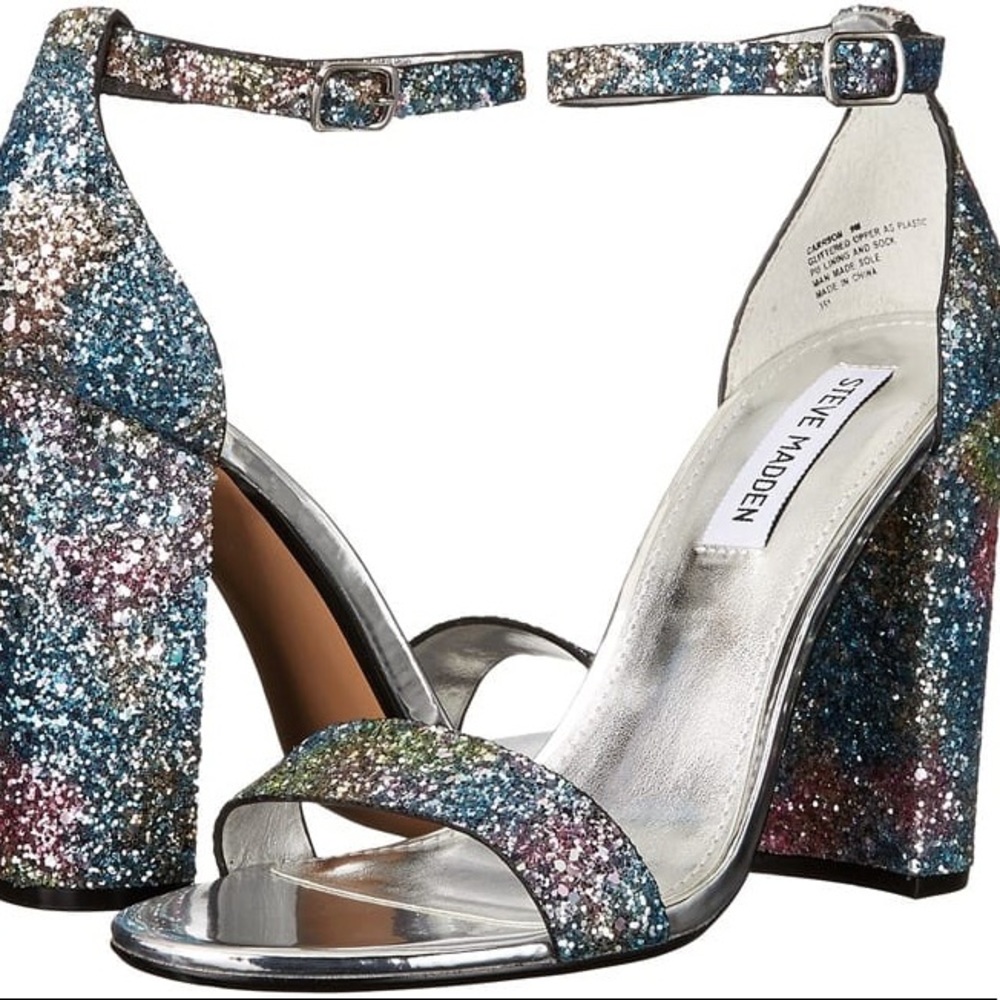 STEVE MADDEN MULTI GLITTER ANKLE STRAP HEEL Sz9